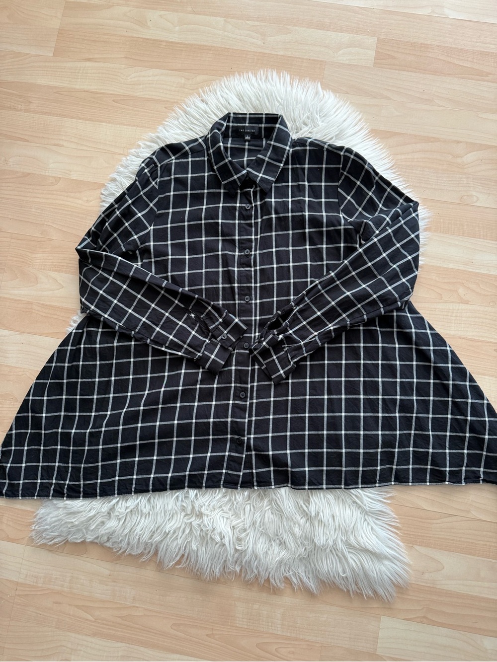 The Limited Black and White Windowpane Button Down Swing Top L